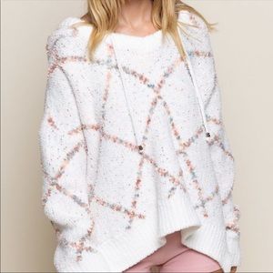 POL Bright Diamond Berber Chenille Hoodie Medium White Oversized Confetti